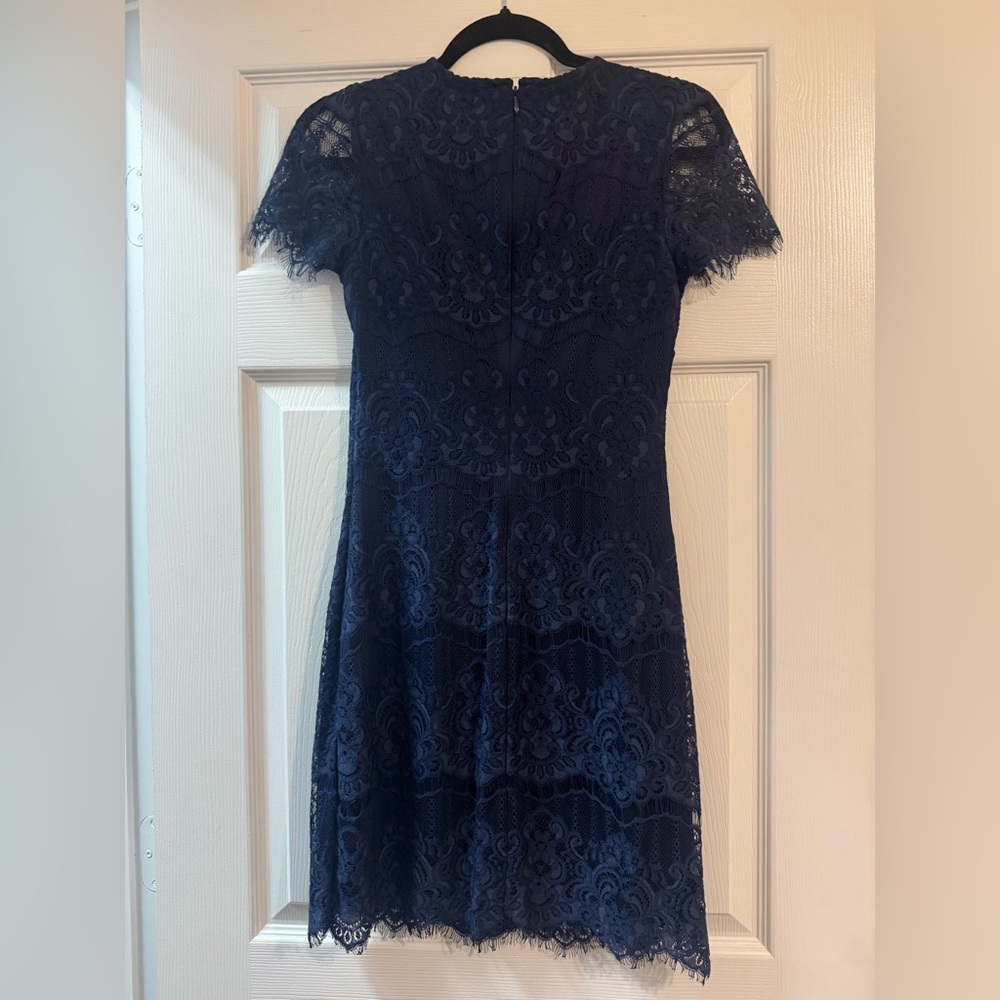 Kensie Navy Long Sleeve Lace Dress